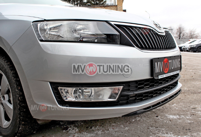 Спойлер переднего бампера (текстурный пластик) для Skoda Rapid (2012-н.в.) купить недорого с доставкой в Ставрополь